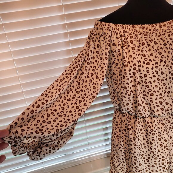 Off the Shoulder Long Sleeve Leopard ROMPER! - Picture 7 of 11